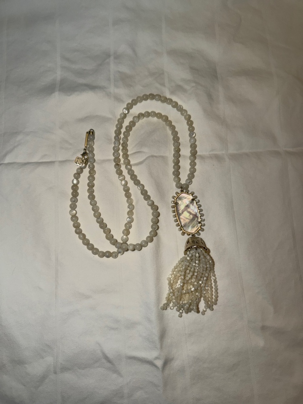 Kendra Scott Beaded Rayne Tassel Pendant Necklace in Ivory Mother of Pearl